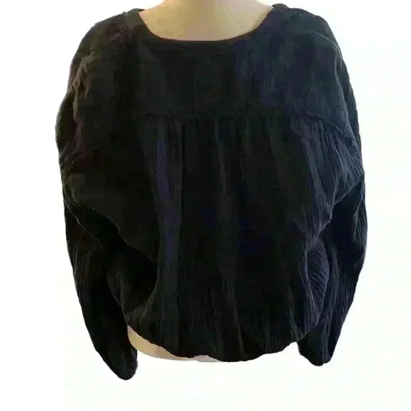 FREE PEOPLE Navy Long Sleeve Boho Blouse Size Small​ - Picture 2 of 8